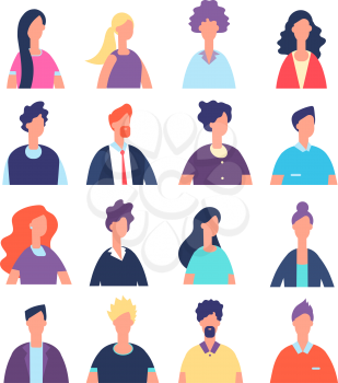 People avatars. Cartoon man and woman office worker, professional teamwork portraits. Male and female faces vector profile characters. Avatar worker team of set, office portrait character illustration