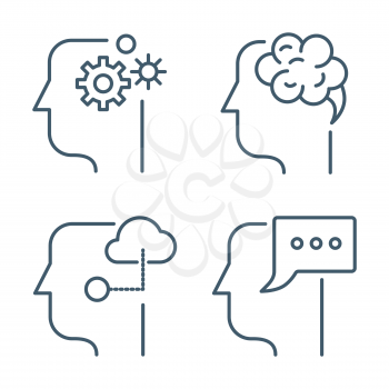 Idea, business management line thin vector icons. Illustration of genius thinking, smart efficient idea illustration