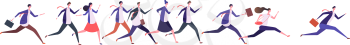 Running business people. Businessman businesswoman, jogging persons run to goal. Competition, leadership and success vector concept. Businesswoman and businessman competition illustration