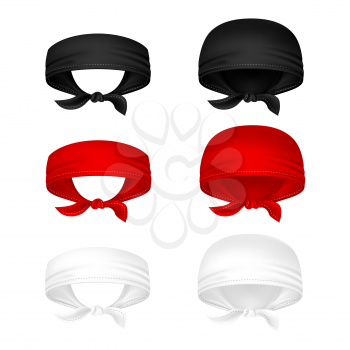 Red, black and white head bandanas vector illustration isolated on white background