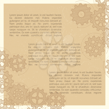 Vintage hand drawn gears poster background with grunge effect. Vector illustration