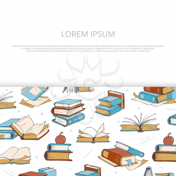 Bright books sketch banner design for shop, market, store, library. Vector illustration