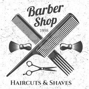 Grey vintage barber shop emblem design. Barber shop label badge banner. Vector illustration