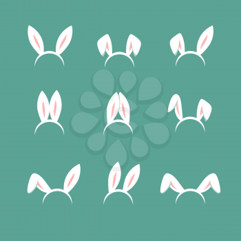 Easter bunny cartoon ears, celebration mask isolated vector set. Animal bunny cartoon, rabbit mask ears collection illustration