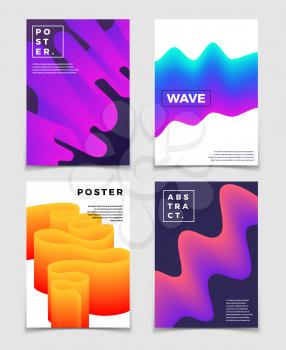 Color fluid dynamic shapes. Cool vector abstract backgrounds set. Booklet and catalog page, with smooth dynamic gradient illustration