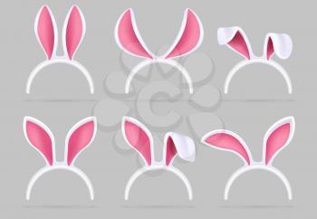 Bunny ears mask. Easter rabbit costume photo booth isolated vector set. Illustration of easter rabbit ear costume headband