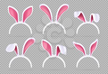 Isolated realistic rabbit ears. Funny easter bunny vector masks. Illustration of animal costume rabbit ears