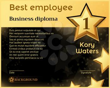Best monthly employee business diploma recognition award vector template. Best employee certificate, honorary banner with golden star illustration