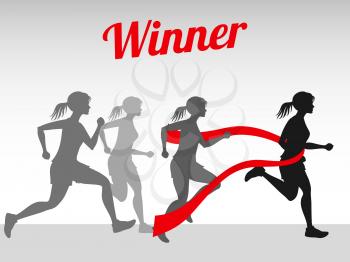 Winner vector concept with female running silhouettes on finish tape illustration