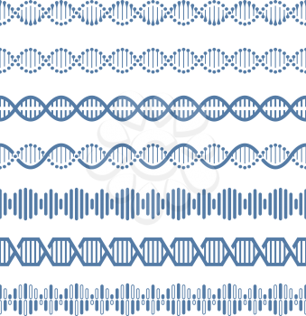 Human genome structural model dna vector seamless pattern brushes. Helix structure dna, research human genome, vector illustration