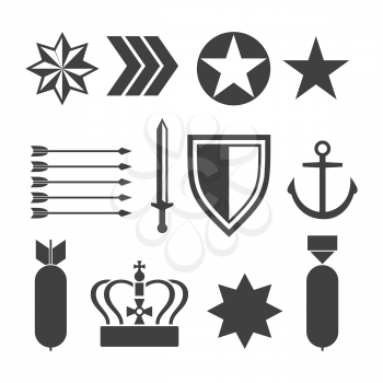 Military army elements collection isolated on white. Army elements, vector illustration