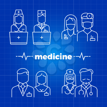 Hospital staff line icons - medicine personal icons design. Vector illustration