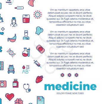Medicinal poster design with medicine line icons. Medical web banner, vector illustration