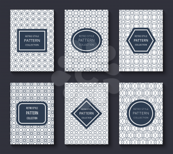 Brochure vector design templates with minimal classic vintage stripe patterns and labels. Brochure card with line pattern illustration
