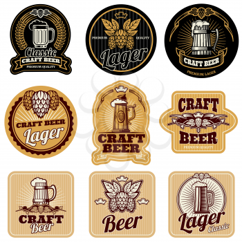 Vintage beer bottle vector labels. Alcohol drink label, illustration of bottle beer labels