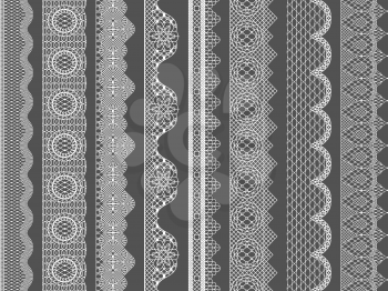 Vector seamless lace ribbon borders. Illustration of lace pattern floral fabric