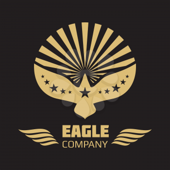 Vector heraldic golden eagle logo on black background. Vector illustration