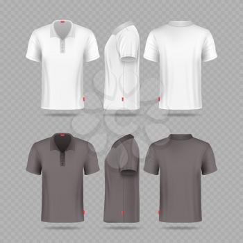 White black mens polo t-shirt set isolated on transparent background. T-shirt clothing, vector of apparel tshirt with collar illustration