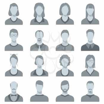 Female and male head vector silhouettes. Human head silhouette profile avatar illustration