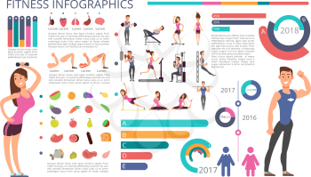 Physical activity, fitness and healthy lifestyle vector infographic. Sport healthy fitness infographic, exercise activity and training gym illustration