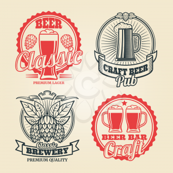 Beer and pub vintage label set. Retro badge and emblem. Vector illustration