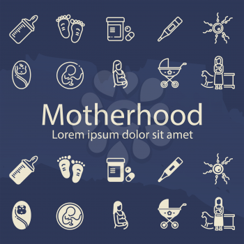 Motherhood thin line and outline icons set on grunge background. Vector illustration
