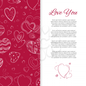 Love you background or card with doodle hearts. Vector illustration