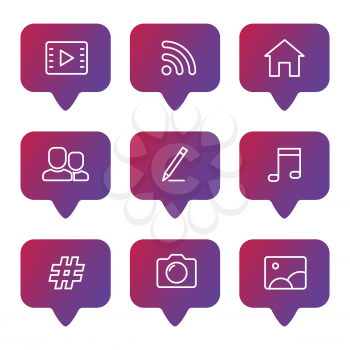 Social media clouds speech line icons set isolated. Vector illustration