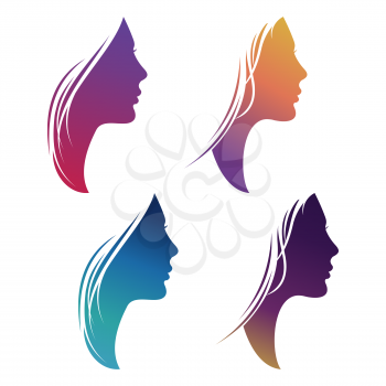 Colorful female silhouette set isolated on white background. Vector illustration