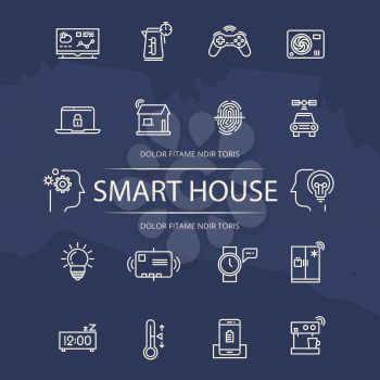 Smart House line icons collection. Elements device for smart home illustration