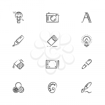 Creative and graphic design tools line icons. Drawing tools, outline, vector illustration