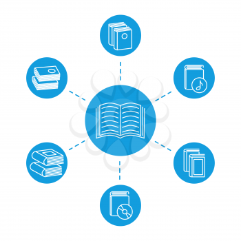 Reading concept - book line icons. Knowledge in school. Vector illustration education