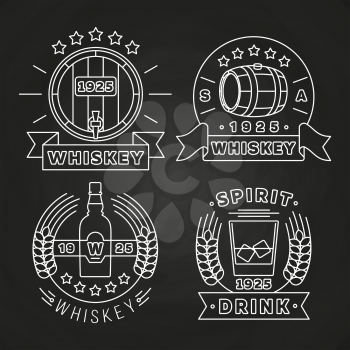 Whiskey and drink labels collection on chalkboard. Alcohol label, vector illustration
