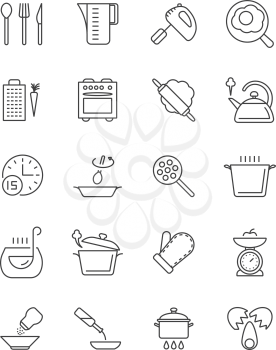 Cooking, food preparation and kitchen tools vector icons. Kitchen utensil and cooking tool spoon and fork illustration