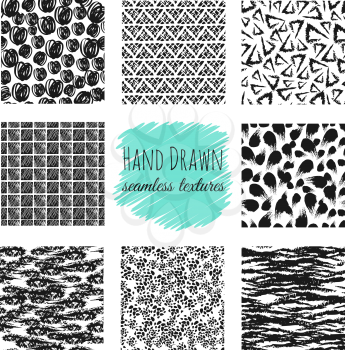 Hand drawn textures. Scribble squiggle ink pen seamless vector scratchy endless background. Hand drawn pattern endless, vector illustration