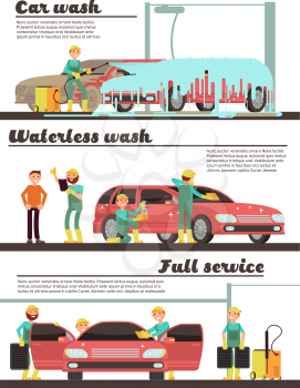 Vehicle cleaning service and car washing marketing banners set. Car wash service, auto cleaning automobile illustration