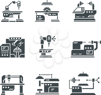 Steel industry machine tools vector icons. Equipment tools industrial metalwork illustration