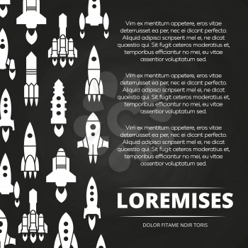 Rockets, shuttle and spaceships chalkboard poster or background. Vector illustration