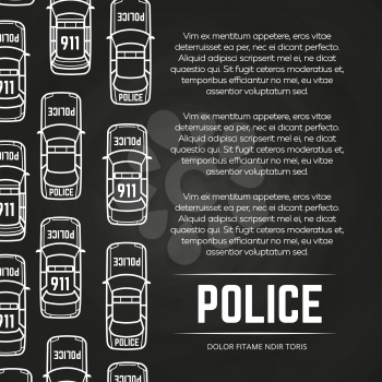 Chalkboard police poster with cars design. Background and banner chalkboard, vector illustration