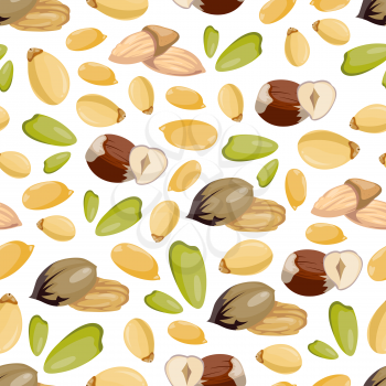 Cartoon style nuts seamless pattern - healthy food seamless texture design. Seamless pattern with organic seed and cashew nuts. Vector illustration
