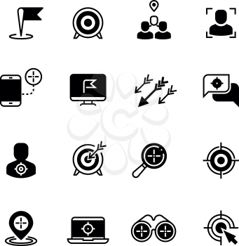 Target and goal icons. Targeting strategy and business objectives vector symbols. Target business and strategy marketing illustration