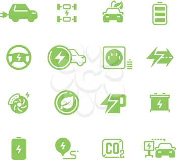 Electrical charge symbols and electric car eco transportation pictograms. Vector electric transport symbol, illustration of energy for automobile