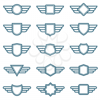 Eagle wings army vector badges. Aviation wing labels. Winged pilot emblems. Label and insignia military illustration