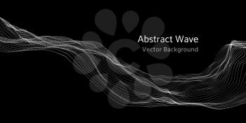 Mesh network 3d abstract wave and particles vector background. Network mesh technology wave digital illustration