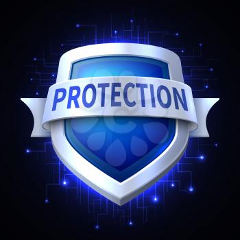 Protection shield vector icon for various safety concept. Illustration of shield protection and security, safety emblem
