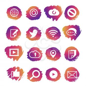 Bright social media and network vector icons set on white background illustration