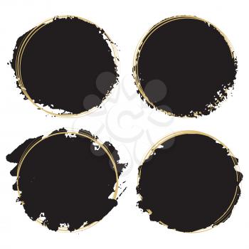 Decorative grunge design elements - black paint artistic round frames. Vector illustration