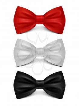 Realistic bows isolated on white background - classic bow tie set. Vector bow tie accessory, bowtie elegance collection illustration