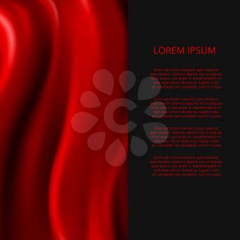 Realistic red silk fabric abstract for poster or banner design. Vector illustration