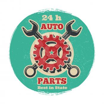 Vintage road vehicle repair service logo design. Grunge car service banner. Vector illustration